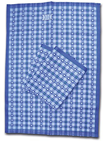 Ross Geschirrtuch Kleine Bauern-Herzchen Halbleine 3er Pack Blau