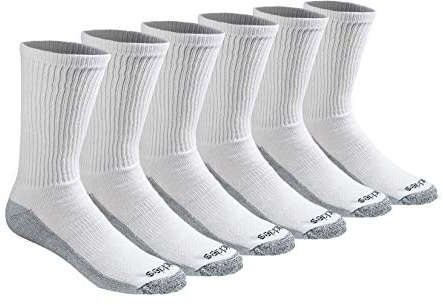 Dickies Men's Dri-Tech Original Moisture Control Crew Socks, Available in M-XXL (6, 12, 18 Pairs), White (6 Pairs), Large