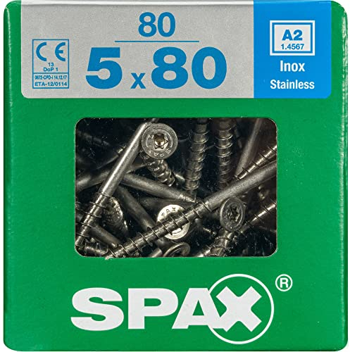 SPAX 4197000500806 80 mm 80Stück – Schraube (Schraube, Edelstahl, Holz, Flacher Kopf, Torx, Silber)