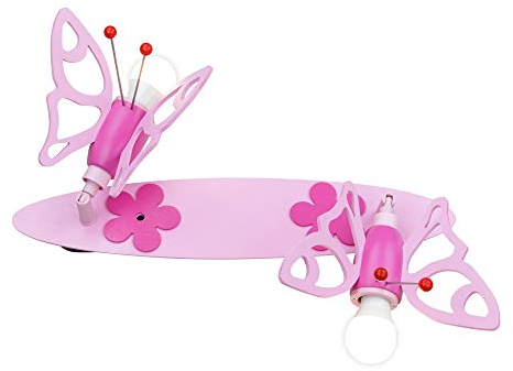 Elobra Kinderzimmerlampe Mädchen Leiste Falter | Zauberhafte Deckenlampe Kinderzimmer für Mädchen, Lampe Schmetterling, rosa, Holz, Deckenstrahler, 45 x 20 x 20 cm