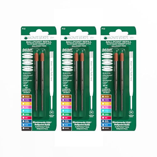 Monteverde Soft Roll Kugelschreiber Refill für Parker Kugelschreiber, braun, 6 Pack (p133bn)