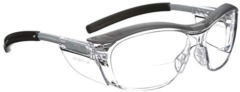 3M Safety Glasses with Readers, Nuvo Readers, +2.0 Diopter, Pack of 1, ANSI Z87, Clear Lens, Gray Frame, Soft Nose Bridge, Side Shields