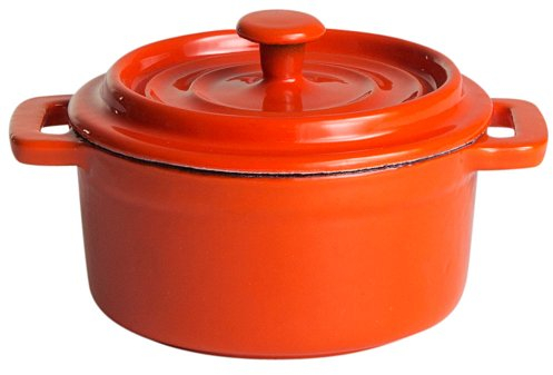 PaellaWorld 9706 Topf aus Gusseisen, o 10 cm, orange/weiß emailliert