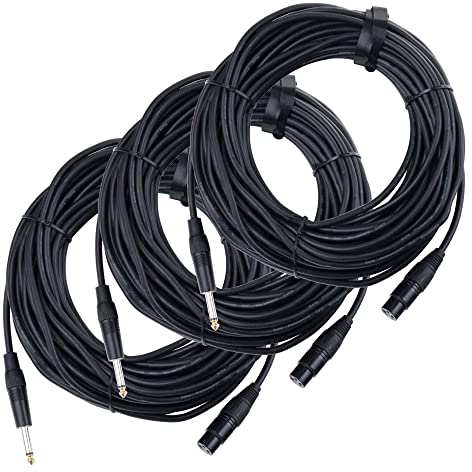 Pronomic 3er Set XFJ-20 XLR zu Klinke Kabel (unsymmetrisches Mikrofonkabel, Länge 20m, säure- und ölfest, Spannzangen-Zugentlastung) schwarz