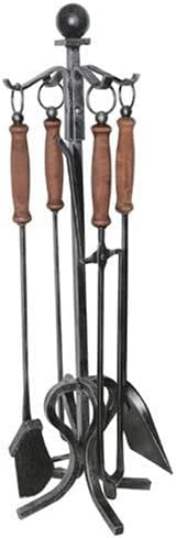 Kaminbesteck Kamingarnitur aus Schmiedeeisen schwarz lackiert mit Holzgriffen Höhe 80 cm
