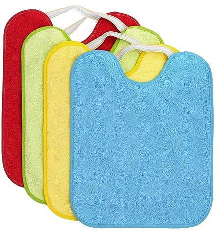 Ti TIN | 4er Pack wasserdichte Baby-Lätzchen mit Gummiverschluss 90% Baumwolle 10% Polyester mit Vinyl-Futter | 4er Pack Lätzchen für Babys ab 1 Jahr, 27x33 cm