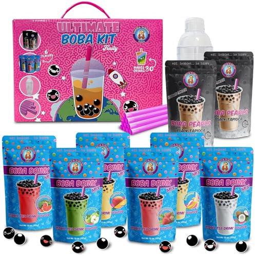 The ULTIMATE DIY Boba / Bubble Tea Kit, 60+ Drinks, 6 Flavors, Boba Pearls, Cups, Straws and Shaker (FRUITY)