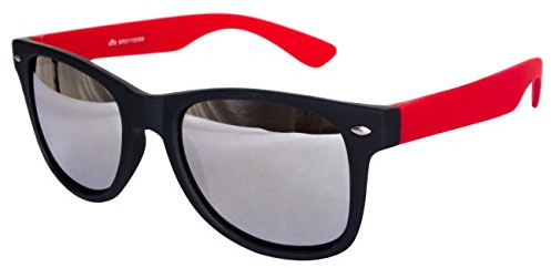 Sonnenbrille Nerdbrille Nerd Retro Look Brille Pilotenbrille Vintage Look - ca. 80 verschiedene Modelle Rot Schwarz Spiegelglas