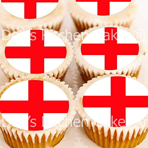 England Flag Cupcake Toppers - St George's Flag Cupcake Decorations - 4cm x 24 - Edible Wafer (Already cut for me)