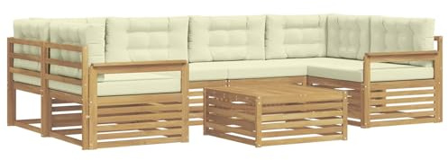 vidaXL Outdoor-Sofagarnitur mit Kissen 7 pcs Weiß und Creme Polyester, Gemütliches Outdoor-Set, modernes Lounge-Möbel, Garten-Sofa, tolle Terrassen-Sitzgelegenheit