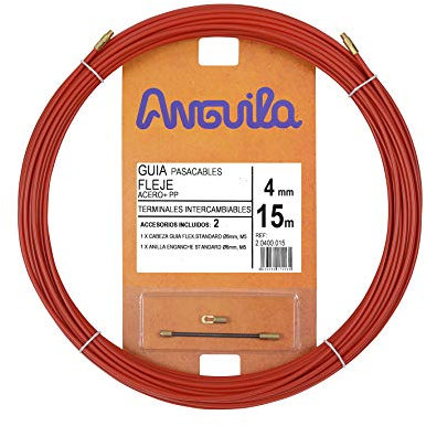 Anguila| Guía Pasacables | Terminales Intercambiables | Fleje de Acero + Propileno | Color Rojo | Diámetro 4mm | 15 metros