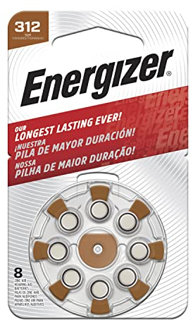 Piles Energizer EZ Turn & Lock Format 312 pour prothèses auditives, pack de 8, marron
