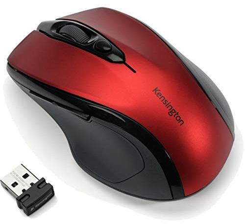 Kensington ProFit Kabellose Maus, Mittlelgroß, Optische 5-Tasten Funkmaus mit ergonomischer Form für Rechtshänder und Plug & Play Betrieb - Kompatibel mit Windows & MacOS, Rot, K72422WW