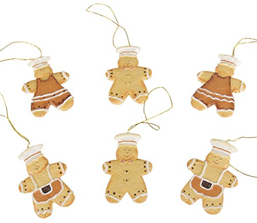 Christbaumschmuck, Weihnachtsbaumanhänger LEBKUCHENMÄNNCHEN, Holz braun/bunt, handbemalt im Kunsthandwerks-Stil, 6 Stück