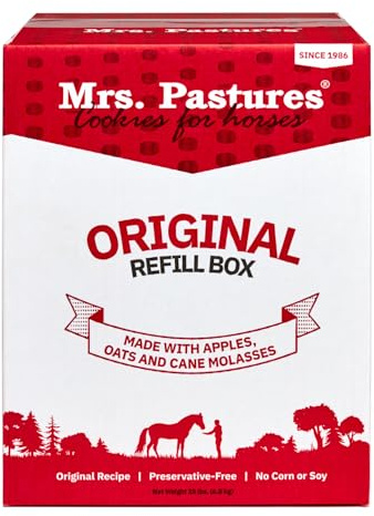 Mrs Pastures Cookies and Treats for Horses - Premium Horse Treats - Made with Apples, Oats, and Rolled Barley - Preservative Free - All Natural Ingredients - No Corn or Soy (15lb Refill Box)