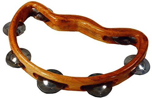 GURU SHOP Musikinstrument aus Holz, Musik Percussion Rhythmus Klang Instrument, Handgearbeitet, Hand Rassel - Tamburin 1, 24x16x3 cm
