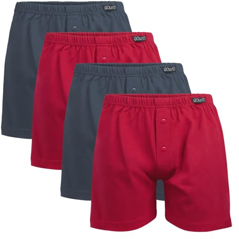Gomati Herren Jersey Boxershorts (4 Stück) Stretch Unterhose aus Baumwolle - Anthra-Rot M/5