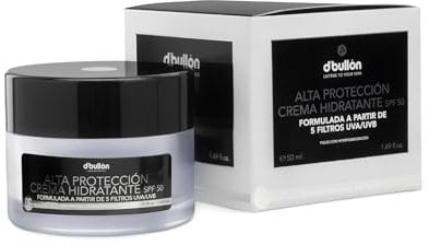 D'Bullón Crema Facial Hidratante con Alta Protección SPF 50 - Protección Solar Avanzada con 5 Filtros Únicos, Previene Fotoenvejecimiento, Para Todo Tipo de Piel, Fórmula No Grasa, 50ml