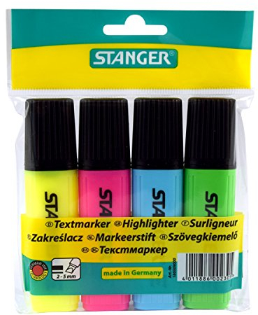 Stanger 180009000 Textmarker pocket4-er Set PB, gelb/pink/blau/grün