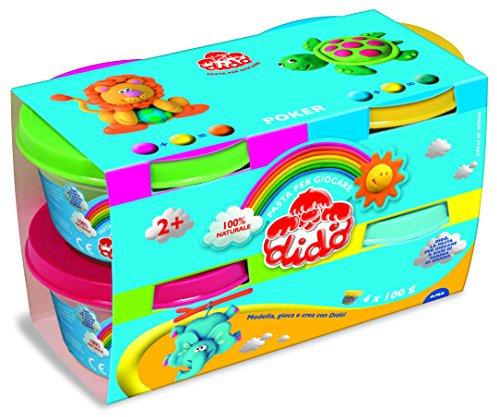 Dido' POKER barattoli di pasta per giocare 100g nei colori azzurro, giallo, verde, magenta