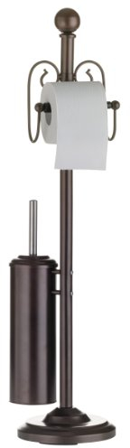 axentia WC-Garnitur Nostalgie, Metall pulverbeschichtet, rostfarben, WC-Papierrollenhalter, WC-Bürstenhalter und WC-Bürste, Maße: ca. 19 x 19 x 82 cm
