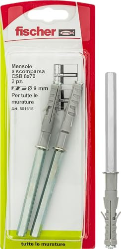 Fischer Reggi Mensola a Scomparsa CSB 8 X 70 K, per Fissaggio di Mensole Galleggianti o Flottanti, Murature Piene e Semipiene, 2 pezzi, 501615