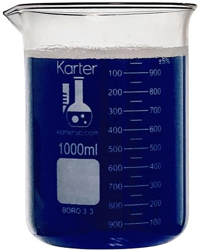 1000ml Beaker, Low Form Griffin, Boro. 3.3 Glass, Double Scale, Graduated, Karter Scientific 213D27 (Single)