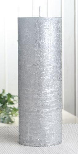 Rustik-Stumpenkerze, 20 x 7 cm Ø, Silber-metallic