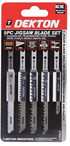 Dekton 5 PC B & D Type Jigsaw Blade Set | Includes 75mm & 50mm HCS Blades | Ideal for Wood & Plastic | Assorted for Fast, Clean Cuts | Compatible with Decker, Ryobi, Hitachi, Makita, Stanley & More