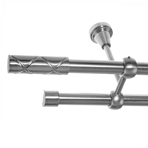 BASIT Gardinenstange Edelstahllook 19mm 2-läufig Decke 160cm lang D28 | Gardinenstangenset doppelläufig Deckenmontage Metall Vorhangstange Deckenhalterung 120-600cm wählbar Kappe Zylinder E63