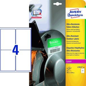 Avery Zweckform Folien-Etiketten ultra-resistent 99,1x139mm VE=10 Bogen/40 Etiketten weiß