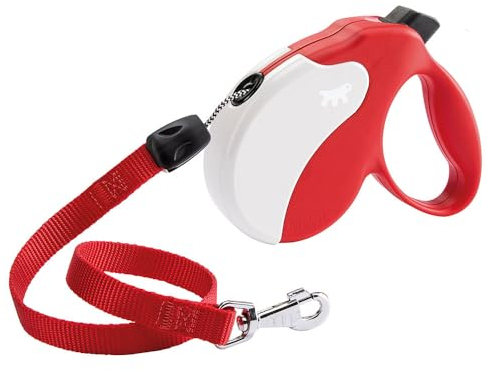 Ferplast Hundeleine Amigo Long, Rollleine Hunde bis 20 kg. Schnur max. 7 m. Einzelne Verriegelungs- und Entriegelungstaste, rot, weiße Abdeckung