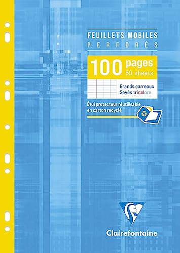 Clairefontaine 1731C Ringbucheinlagen Packung (mit 50 Blatt, DIN A4, 21 x 29,7 cm, französische Lineatur, 90g, ideal für die Schule) weiß