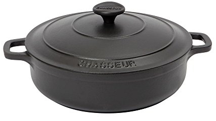 Chasseur en fonte Noir mat 24 cm faible Cocotte Ronde 7743175
