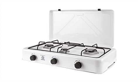 Orbegozo FO 3450 - Hornillo a gas, butano o propano, tres quemadores, uso exterior, 750-1800 W, Color Blanco