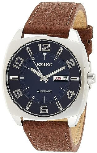 Seiko Automatic Self Wind Brown Leather Strap Blue Dial Men's Watch SNKN37