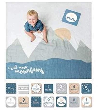 lulujo Baby's First Year Milestone Decke und Kartenset | 101,6 x 101,6 cm (I Will Move Mountains)