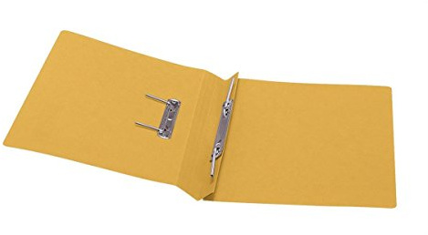 5 Star Office Transfer Spring File Foolscap (50 Pack) with Pocket Yellow Folders for Documents 285gsm Capacity 38mm