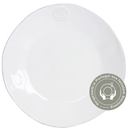 Costa Nova Speiseteller Nova: Flacher Teller aus weißem Steinzeug, Handveredelt, Geeignet für Backofen, Mikrowelle und Gefrierfach, Spülmaschinenfest, Hergestellt in Portugal, Ø 27 cm