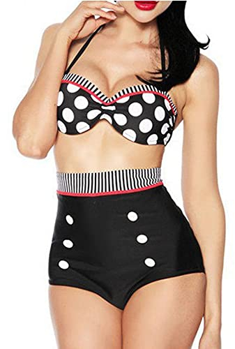 Vintage Push-up Bikini Retro Rockabilly Style Black/Red/White Sizes S, M, L or XL
