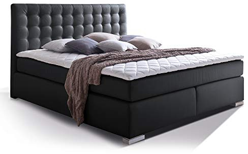 moebel-eins Isabell Plus Boxspringbett Hotelbett Bett amerikanisches Bett 7-Zonen-Multi-Tonnentaschenfederkern-Matratze, 180 x 200 cm, schwarz, Härtegrad 2+3