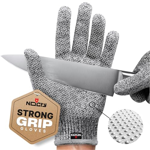 NoCry schnittsichere Handschuhe mit Griffnoppen – Leistungsfähiger Level 5 Schutz, lebensmittelecht. Größe: XL, 1 Paar