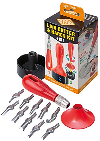 ESSDEE L10B 3-in-1 Linoleumschneider und Baren-Kit Ausstechformen, Stile 1 bis 10, Kunststoff, Mehrfarbig, 13.7 x 6.5 x 6 cm