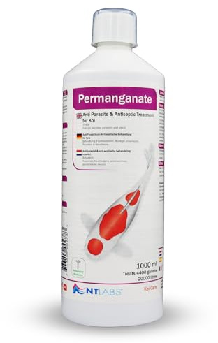 NT Labs Koi Care Permanganate Dip & Pond Treatment (1000ml Treats 20,000L) | Liquid formula functions as a short dip bath or a whole pond treatment to target visible external parasite symptoms.
