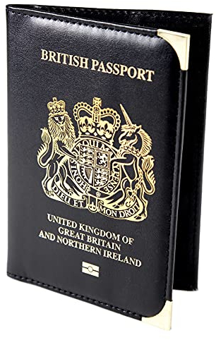 Esposti British Passport Holder | UK Passport Wallet | UK Passport Cover | Non EU | Premium PU Leather | Gold Protective Corners | Black