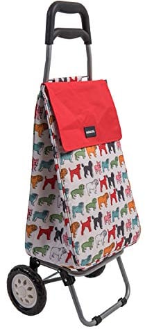 Sabichi Pug Multicoloured Shopping Trolley - Lightweight Foldable Grocery Trolley - 96 x 33 x 22cm 40ltr Capacity - Steel Body Frame - 2 wheel shopping trolley