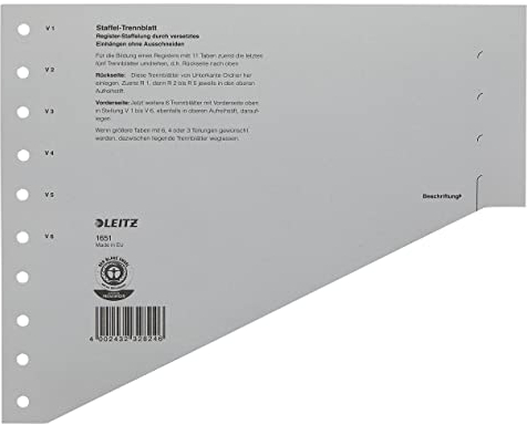 Leitz 16510085 Trennblatt, A4, gestaffelt, Karton, grau