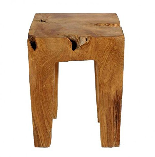 wohnfreuden Teakholz Hocker braun Vier Beine 40 cm - Badezimmer Holz Sitz 30 cm Durchmesser