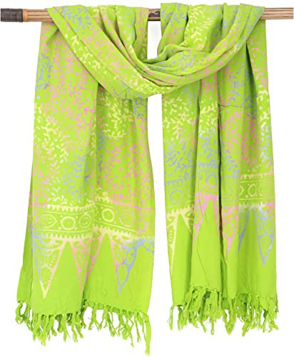 GURU SHOP Bali Batik Sarong, Wandbehang, Wickelrock, Sarongkleid, Strand Tuch, Herren/Damen, Design 25/lemon, Synthetisch, Size:One Size, 160x110 cm