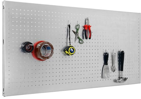 SimonRack Werkzeugwand, 8 teiliges Hakenset, 120x60x3,5 cm, Metall-Lochwand, Halterungen, Montagematerial, Galvanisiert - Simonwork
